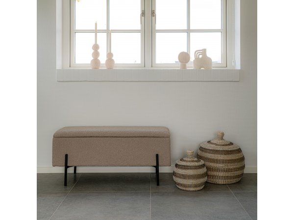 Lavice Watford, béžová, bouclé, 95×36,5×43 cm – House Nordic