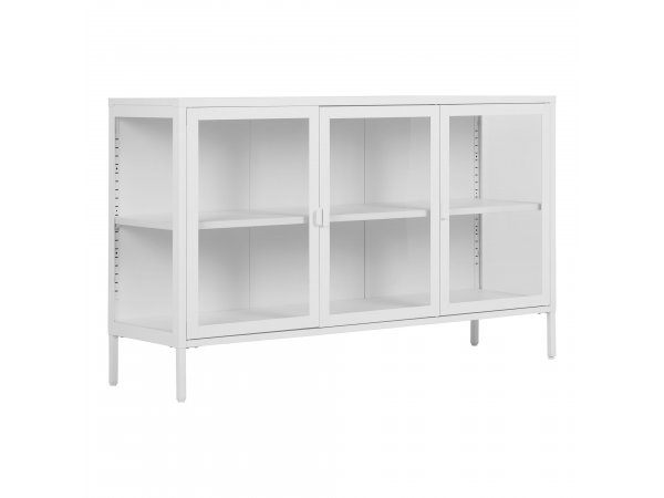 Příborník Brisbane, 3 skleněné dveře, kov, bílý, 140×40×85 cm – House Nordic