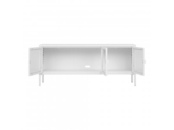 TV stolek Brisbane, 3 skleněné dveře, kov, bílý, 130×40×55 cm – House Nordic