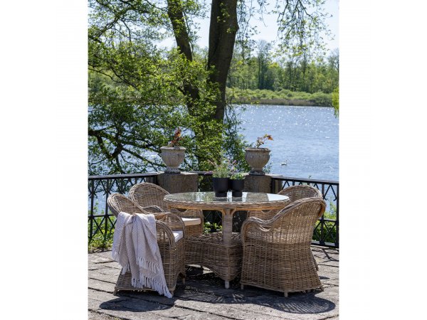 Zahradní stůl Larisa, ratan a sklo, Kubu/šedá, Ø120×77 cm – House Nordic