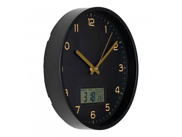 Nástěnné hodiny Amiens, s digitálním displejem, černé, ø25 cm – House Nordic