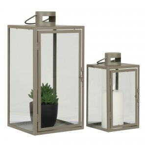 Lucerny Corfu, sada 2 ks, zelené, 13×13×25,5 cm a 19,5×19,5×40 cm – House Nordic