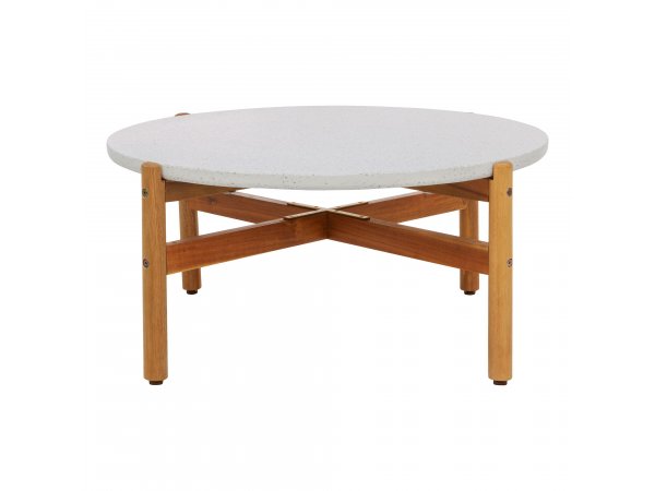 Zahradní stolek Terracina, akáciové dřevo a teraco, přírodní/bílý, Ø84,5×38,5 cm – House Nordic