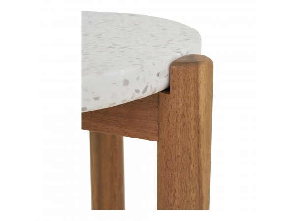 Odkládací stolek Terracina, akáciové dřevo a teraco, bílý, Ø37×46 cm – House Nordic