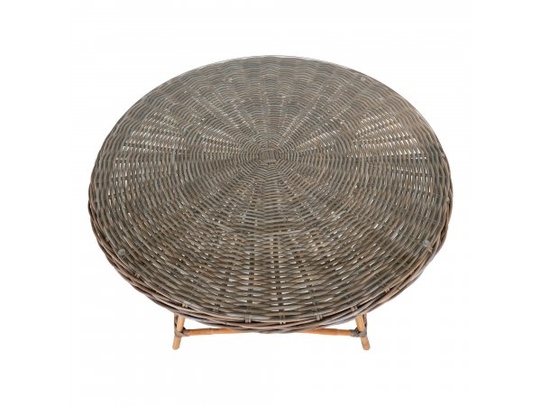Zahradní stůl Larisa, ratan a sklo, Kubu/šedá, Ø120×77 cm – House Nordic