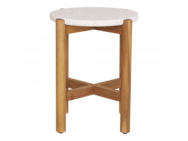 Odkládací stolek Terracina, akáciové dřevo a teraco, bílý, Ø37×46 cm – House Nordic