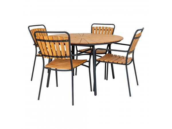 Kulatý zahradní stůl Cleveland, teak/kov, Ø130×74 cm – House Nordic