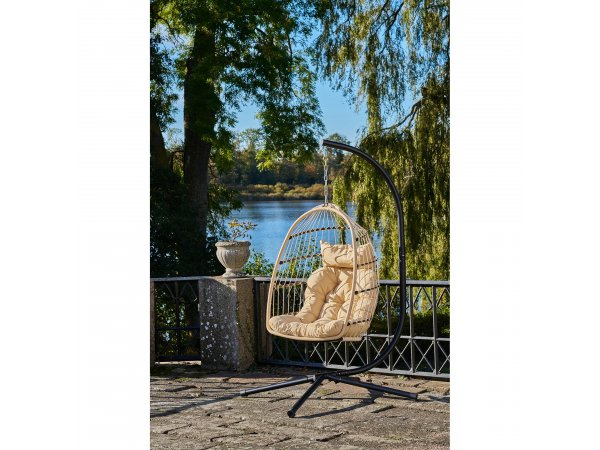 Závěsné křeslo Patras, přírodní/černá, 117×107×195 cm – House Nordic