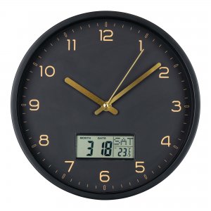 Nástěnné hodiny Amiens, s digitálním displejem, černé, ø25 cm – House Nordic