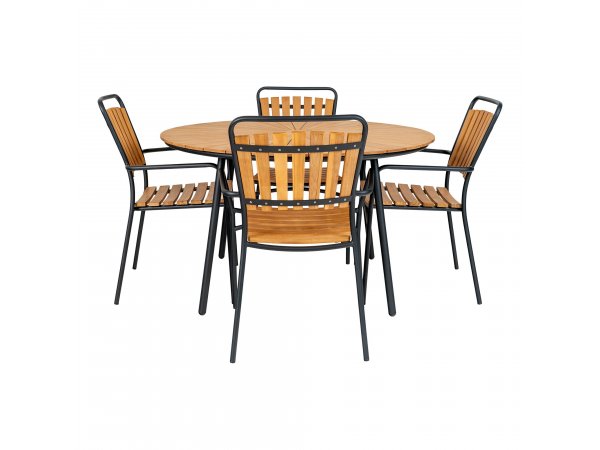 Kulatý zahradní stůl Cleveland, teak/kov, Ø130×74 cm – House Nordic