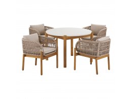 Zahradní set Terracina, 4 křesla a stolek, béžový plastový výplet a akáciové dřevo – House Nordic