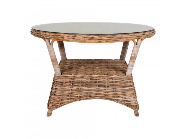 Zahradní stůl Larisa, ratan a sklo, Kubu/šedá, Ø120×77 cm – House Nordic