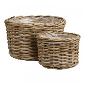 Sada úložných košů Kalak, přírodní Kubu ratan, Ø27/35 × V18/22 cm – House Nordic
