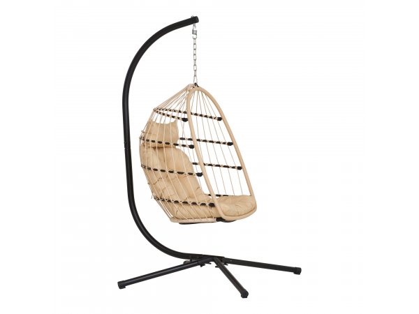 Závěsné křeslo Patras, přírodní/černá, 117×107×195 cm – House Nordic