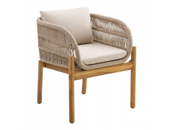 Zahradní set Terracina, 4 křesla a stolek, béžový plastový výplet a akáciové dřevo – House Nordic