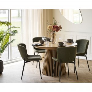 Osaka a Maceda jídelní sestava, přírodní dub / tmavě zelená, 120 × 120 × 75 cm – House Nordic