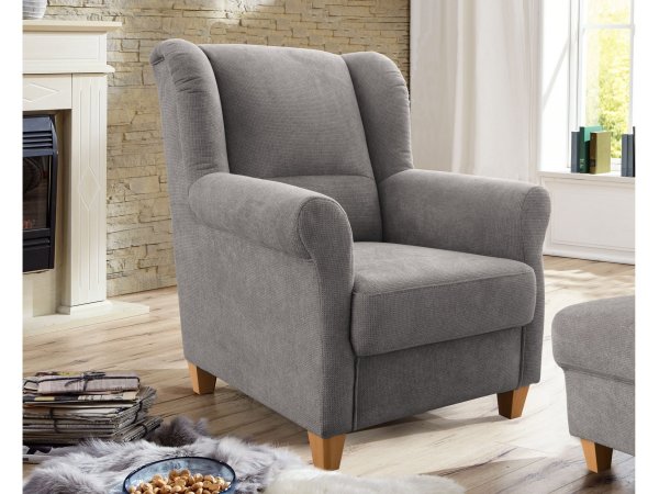 Šedé křeslo ušák FÜNEN v látce Paris grau