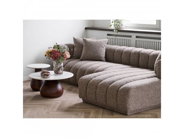 Pohovka Aurora Lounge, rohová pravá, bouclé, hnědá, 293×104/160×68 cm – House Nordic