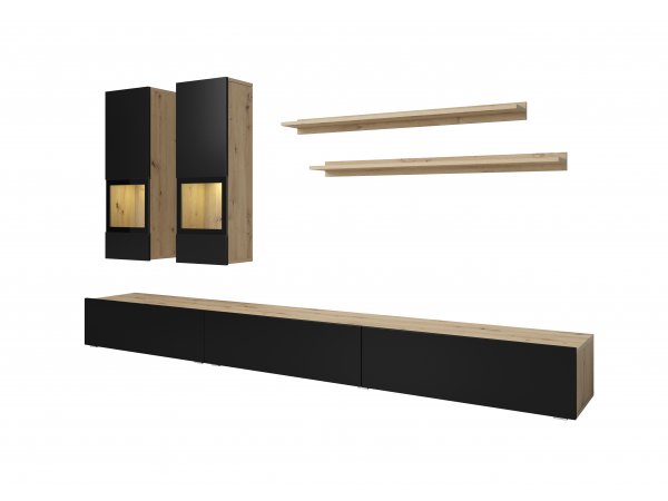 Obývací stěna BAROS dub artisan/černý supermat