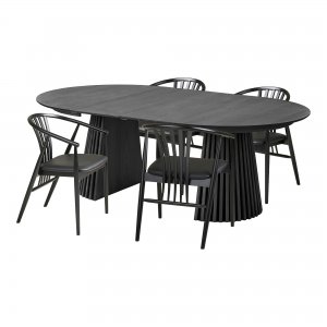 Jídelní set Osaka a Agustin, kulatý stůl + 4 židle, černý, Ø120 cm – House Nordic