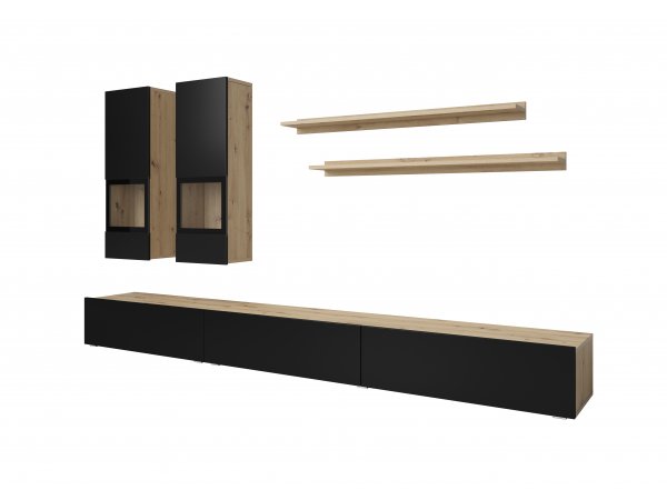 Obývací stěna BAROS dub artisan/černý supermat