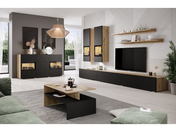 Obývací stěna BAROS dub artisan/černý supermat