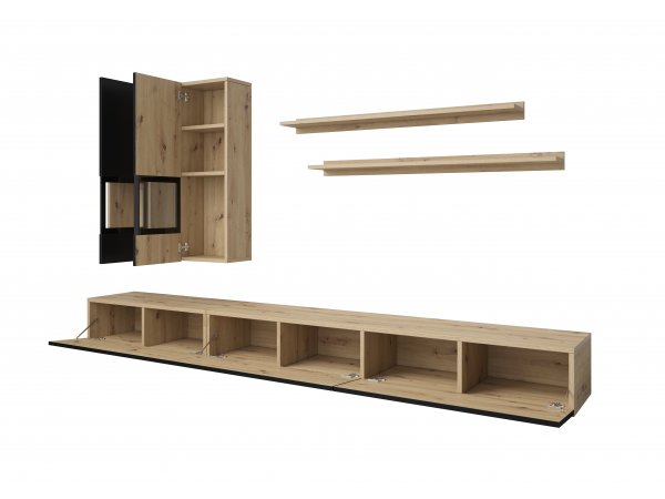 Obývací stěna BAROS dub artisan/černý supermat