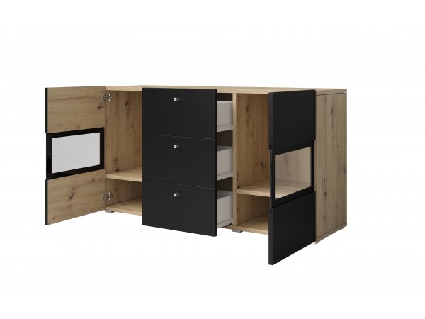 Komoda BAROS dub artisan/černý supermat