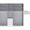 Moderní šatní skříň SHANGHAI 2 se zásuvkami - 250 cm, bílé sklo/Kieselgrau