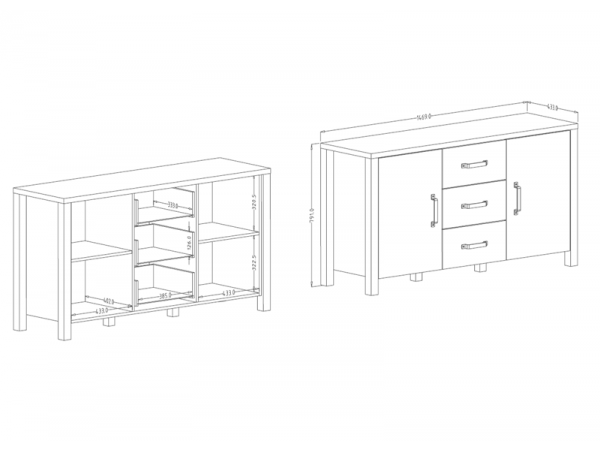 Nábytek do obývacího pokoje OLIN III Appenzellský smrk/černý mat