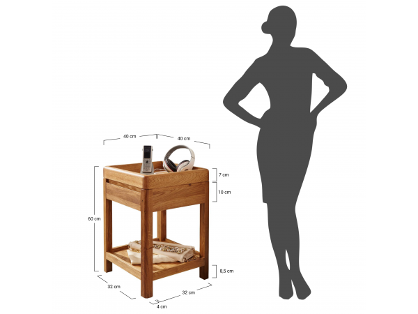 Dubový odkládací stolek ALO menší se zásuvkou