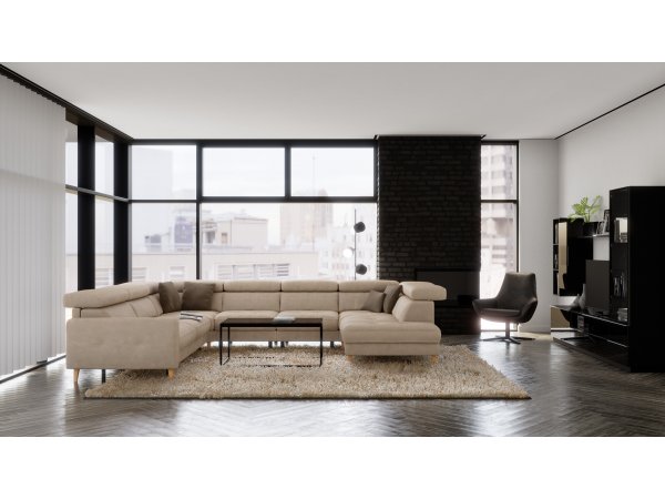 Kožená rohová sedací souprava do U GORDON s rozkladem pro každodenní spaní