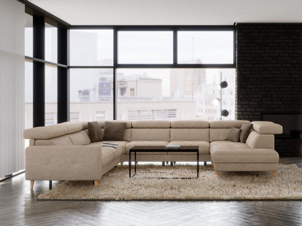 Kožená rohová sedací souprava do U GORDON s rozkladem pro každodenní spaní