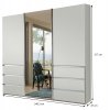 Šatní skříň s posuvnými dveřmi a zásuvkami MALIBU, bílé sklo / zrcadlo – 250 cm