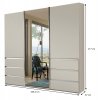 Šatní skříň s posuvnými dveřmi a zásuvkami MALIBU, dekor champagner / zrcadlo – 250 cm