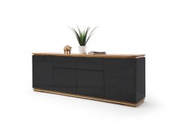 Komoda CHIARO, 4-dvéřová, 2 zásuvky, vysoký lesk černá/dub