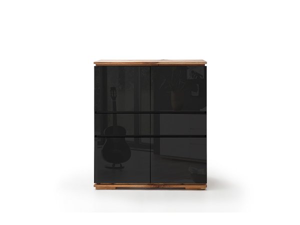 Komoda CHIARO, 4-dvéřová, 2 zásuvky, vysoký lesk černá/dub