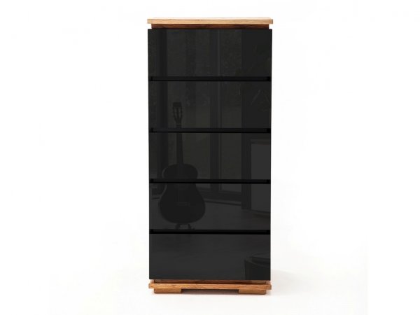 Komoda CHIARO, 5 zásuvek, vysoký lesk černá/dub