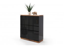 Komoda CHIARO, 4-dvéřová, 2 zásuvky, vysoký lesk černá/dub