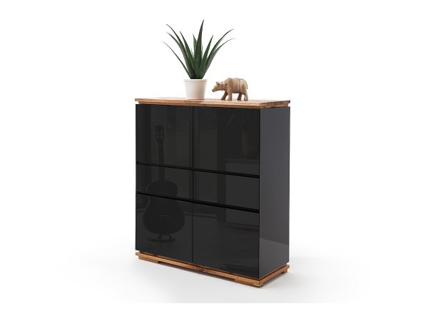 Komoda CHIARO, 4-dvéřová, 2 zásuvky, vysoký lesk černá/dub