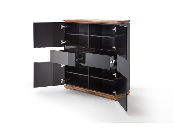 Komoda CHIARO, 4-dvéřová, 2 zásuvky, vysoký lesk černá/dub