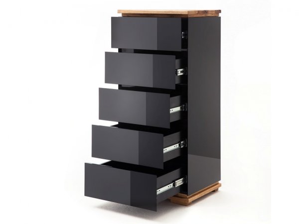 Komoda CHIARO, 5 zásuvek, vysoký lesk černá/dub