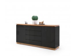 Komoda CHIARO, 2-dvéřová, 4 zásuvky, vysoký lesk černá/dub