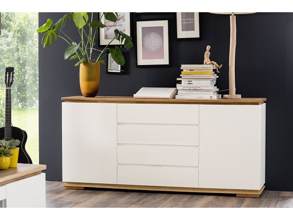 Komoda CHIARO, 2-dvéřová, 4 zásuvky matná bílá/dub