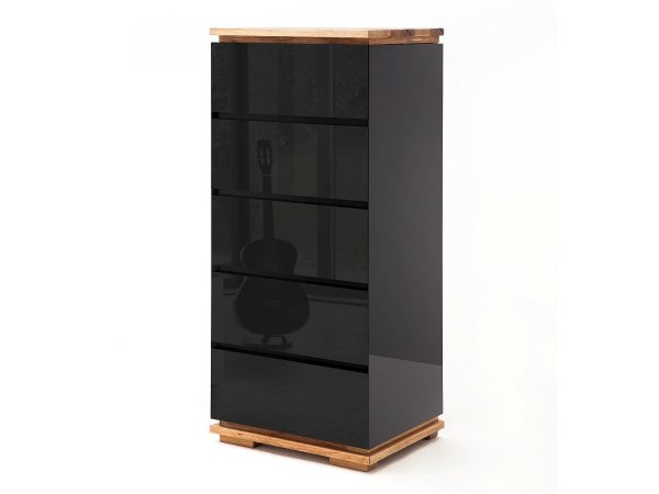 Komoda CHIARO, 5 zásuvek, vysoký lesk černá/dub