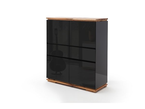 Komoda CHIARO, 4-dvéřová, 2 zásuvky, vysoký lesk černá/dub