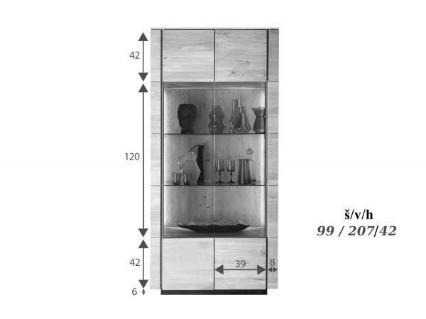 Vitrína II z dubového masivu KARIS dub divoký 100% masiv