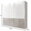 Moderní šatní skříň SHANGHAI 2 se zásuvkami - 250 cm, bílé sklo/Kieselgrau