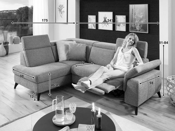 Malá rohová sedací souprava LAVA XC s funkcí relax