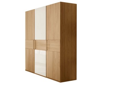 Šatní skříň KIRUNA se sklem Champagner, 3-dveřová – 150 cm, dub (částečný masiv)